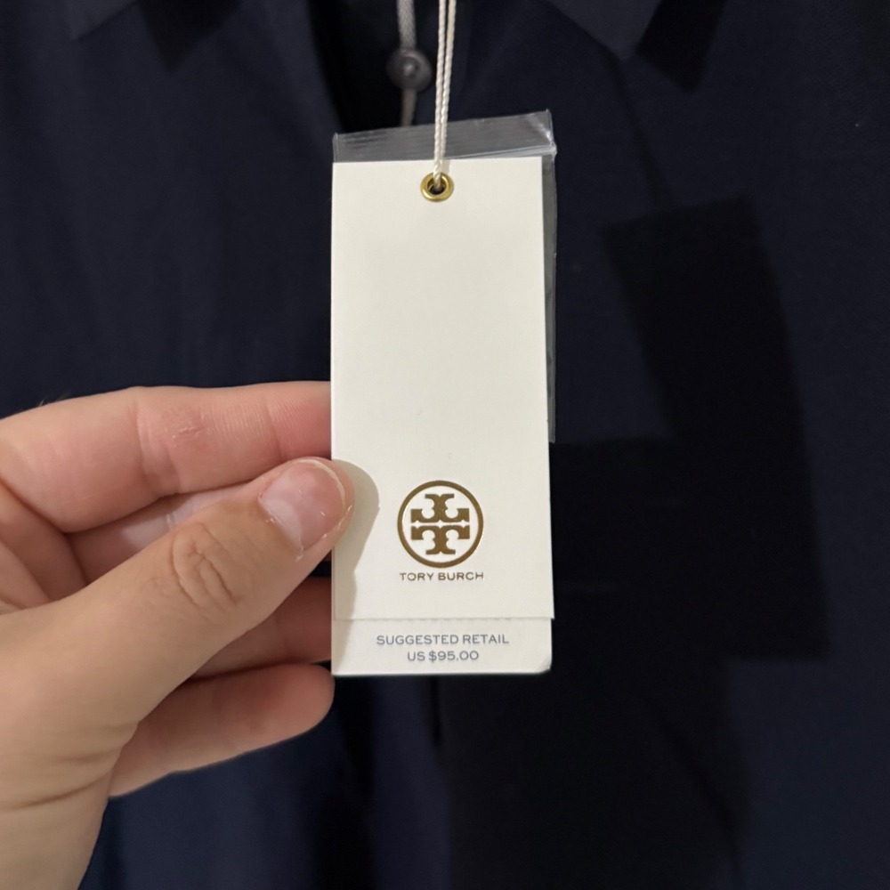 Tory Burch Womens Navy Blue Short Sleeve Polo Shirt Pique Knit Size XS New - Picture 5 of 6